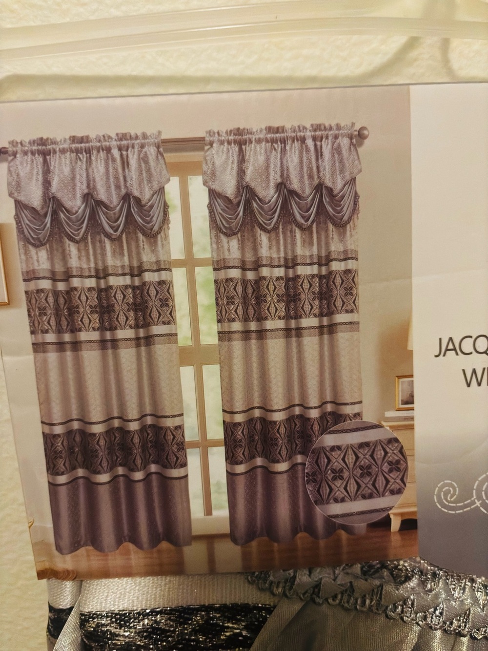 Jacquard Patterned Grey Window Curtain Panel